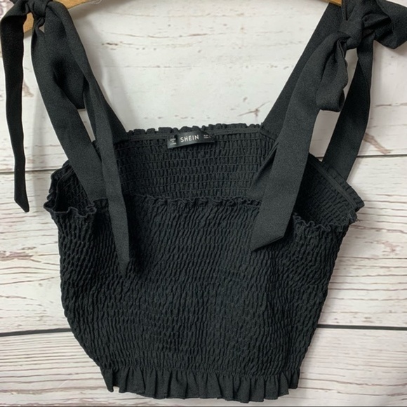 Shein Tied Shoulder Shirred Crop Top - Picture 2 of 6